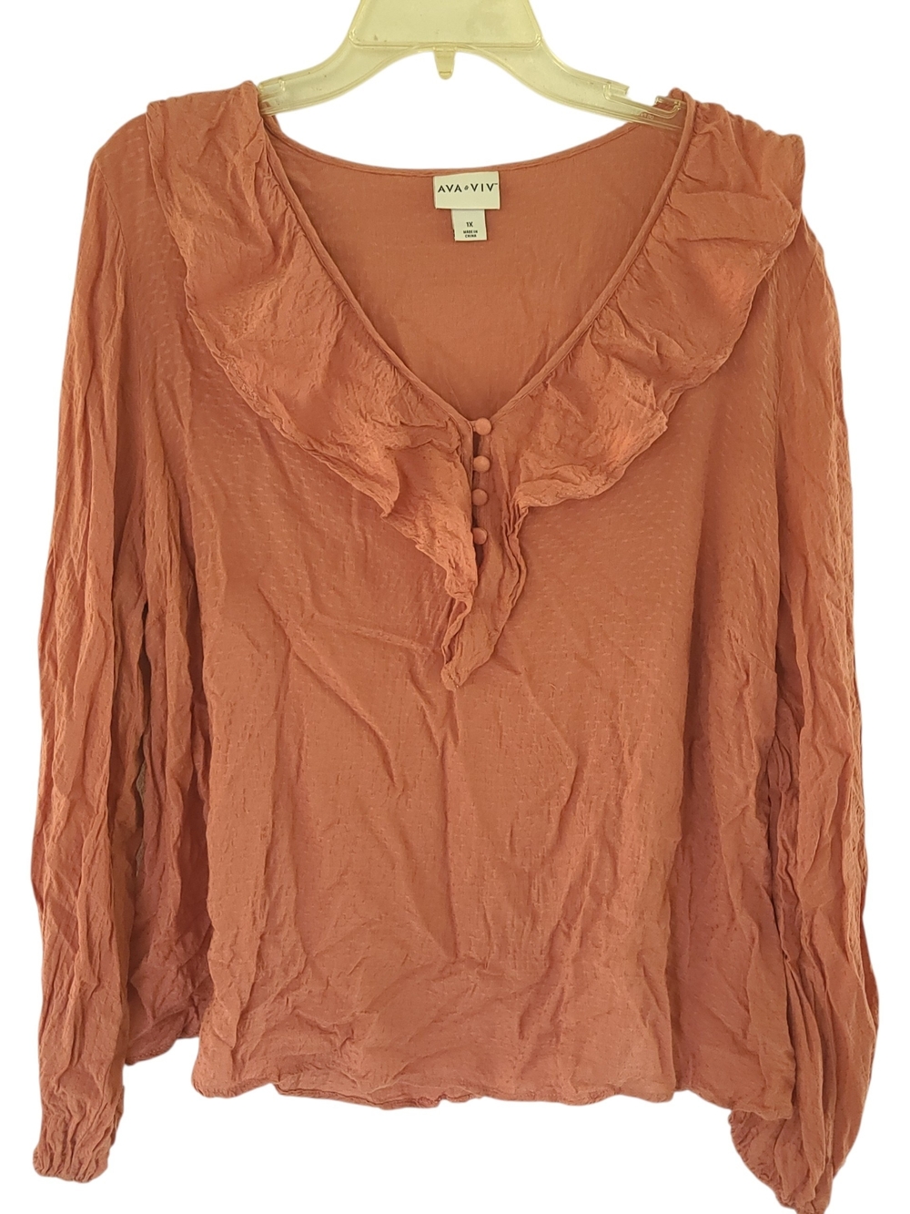 Ava & Viv Rust Orange Blouse Ruffle V-Neck Size 1X